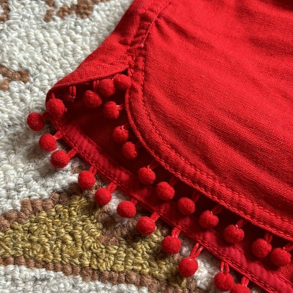 ❤️J.CREW Red Linen and Tassel Drawstring Shorts - Picture 3 of 8